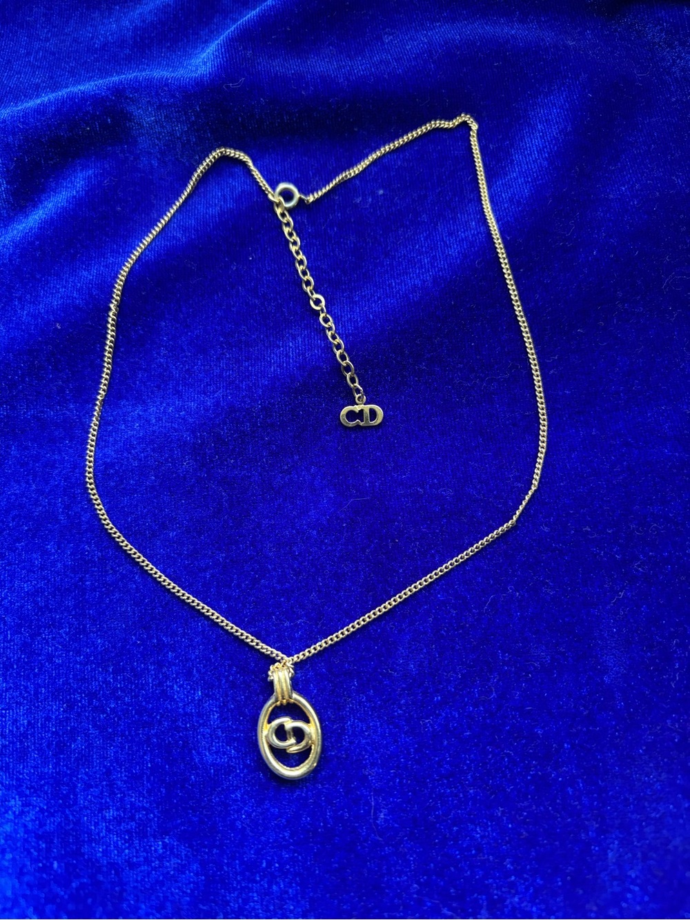 Dior Gold Oval Pendant Necklace with CD Charm - Gold